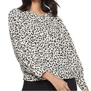 Nine West XL Elegant Long Sleeve Leopard Print Blouse